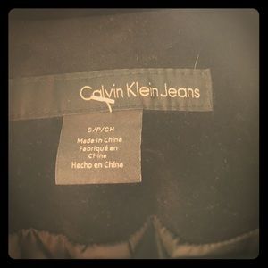 Velvety, trench-style, Calvin Klein jacket.